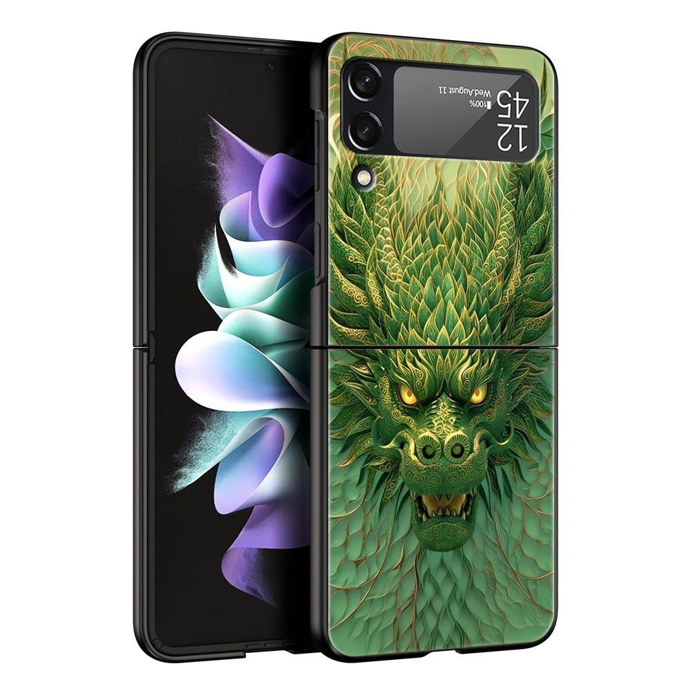 Chinoiserie Loong Flower Dragon Hard PC Phone Case For Samsung Galaxy Z Flip 7 6 5 4 Black Cover For Galaxy Z Flip 3 Foldable