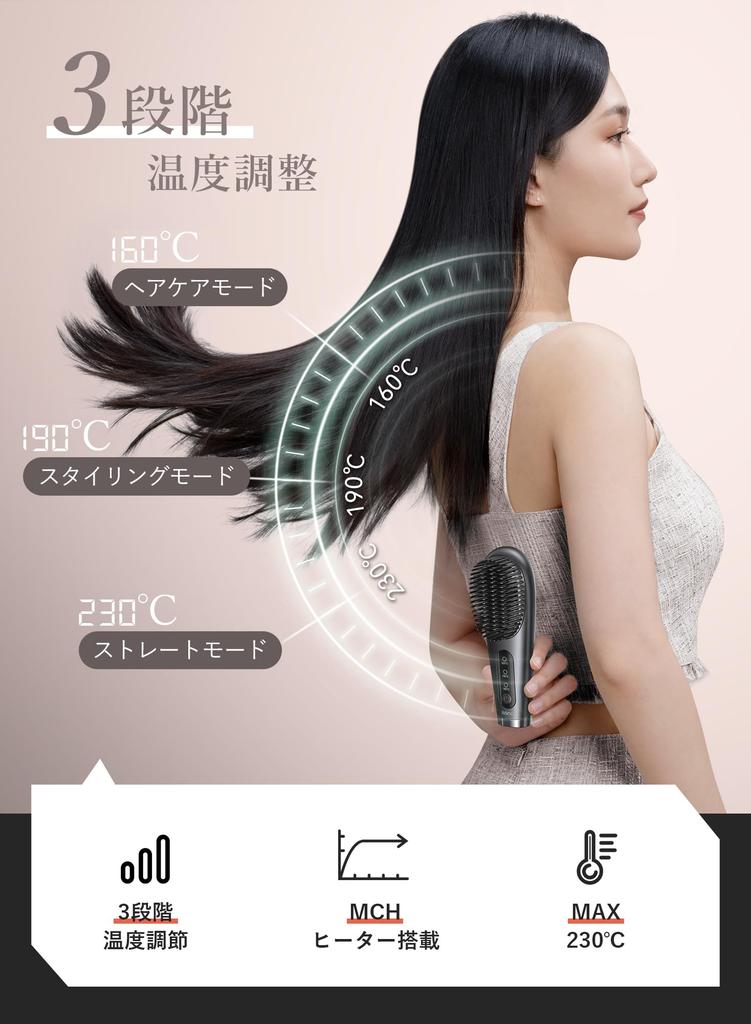 Innovative Hair Heated Brush Hair Iron with 100 Million Negative MCH Fast 3 Temperature Automatic Burn 6400mAh Power Portable 2025 Designllano Ions,