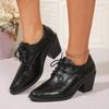 Fashion Spring New Coarse Heel Shoes Women's Fashion Pointed Head Deep Mouth Front Lacing Non-slip Soft Sole Low Top Shoes