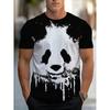 Men's Panda 3D Printed T-Shirt Casual Short Sleeve Crewneck Top Cool Ink Splatter Animal Face Graphic Tee Trendy Hip Hop Streetwear Summer Apparel