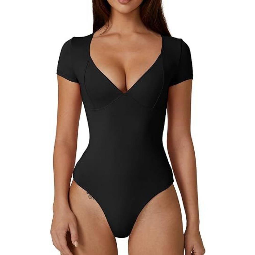 

Женский боди с глубоким V-образным вырезом и коротким рукавом, облегающие боди, повседневные блузки, топы, элегантные боди XL чёрный