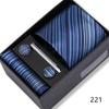Men's Black & Wine Red Striped Plaid Tie Set with Pocket Square - Formal Wedding Gift Box
