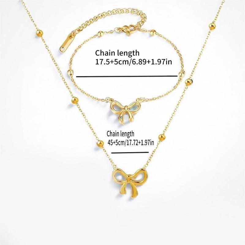 Fashionable Steel Jewelry Set Featuring Butterfly Bowknot Pendant Elegant Necklace And Bracelet For Everyday Wear