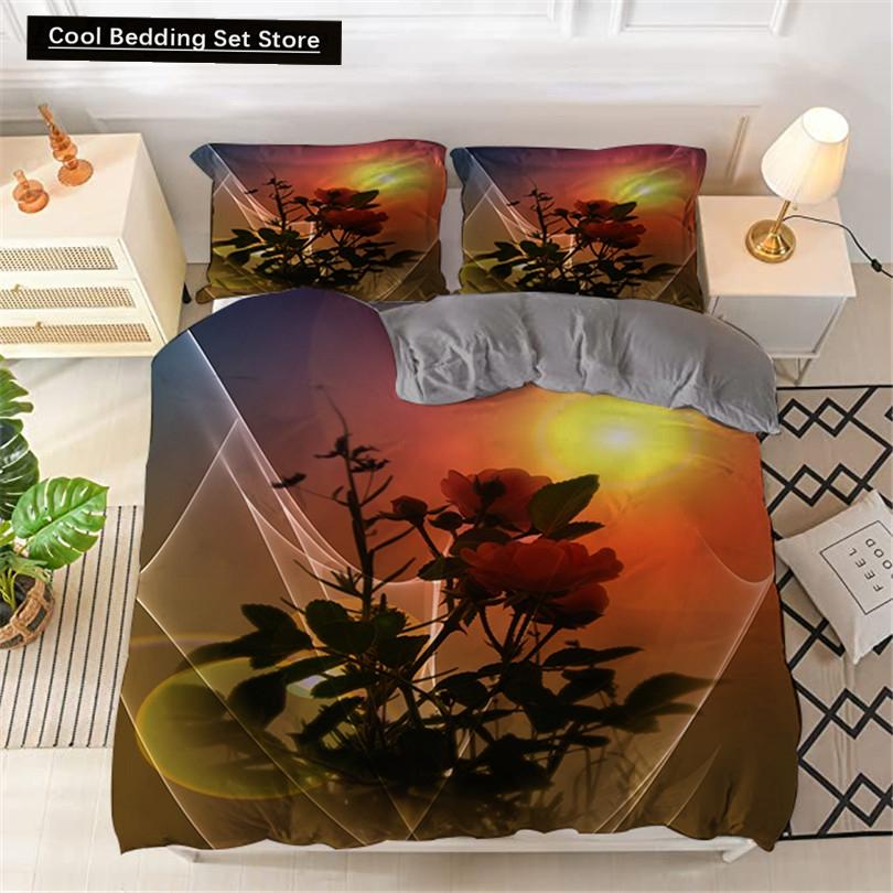 Red Rose King Queen Duvet Cover Romantic Flower Bedding Set Valentine's Day Quilt Cover Couples Floral Polyester Comforter Cover