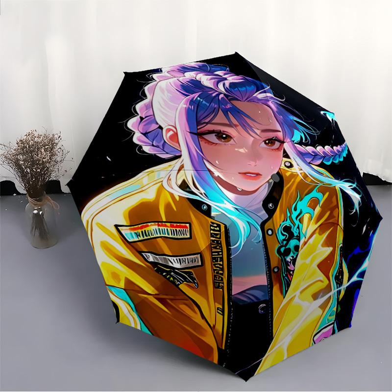 1pc KPop Demon Hunters Automatic Folding Umbrella, Automatic Folding Umbrella with 8 Ribs, Convenient for Outdoor Use 010