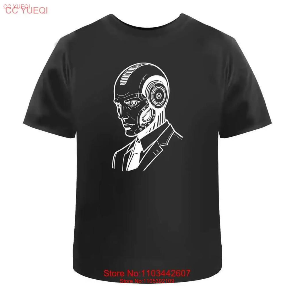 Cyborg In Corporate Suit Cotton T Shirt Ta044973 Vintage Washed Streetwear Top For Everyday Wear Casual Designer Clothes
