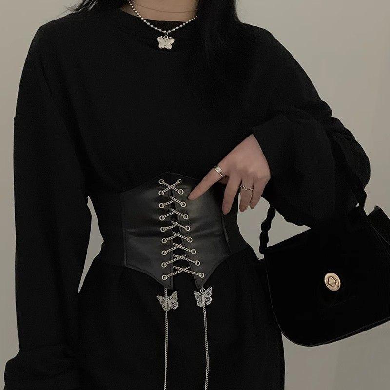 Elegant Vintage Black Lace Waist Belt Wide Fashion Accessory For Women Dresses