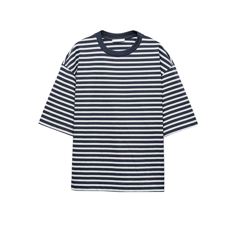 Spring New Women's Clothing American Style BM Fashionable All-Match round Neck Short Sleeve Stripes plus Size T-shirt 5644347