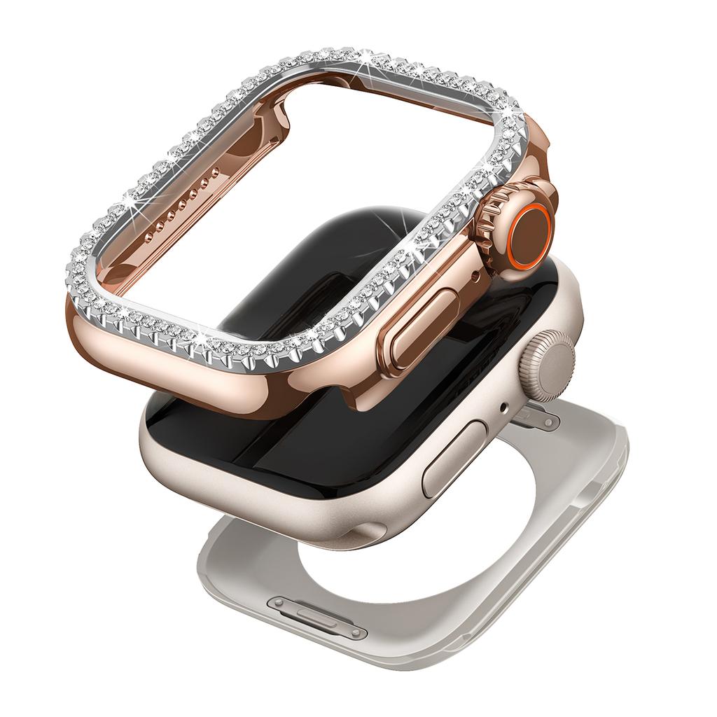 Lesklý Glamour Diamantový Dutý Ochranný Nárazuvzdorný Kryt iWatch Watchase Pro Apple Watch Kovový 44mm 45mm Bling Kryt pro iwatch SE/9/8/7/6/5