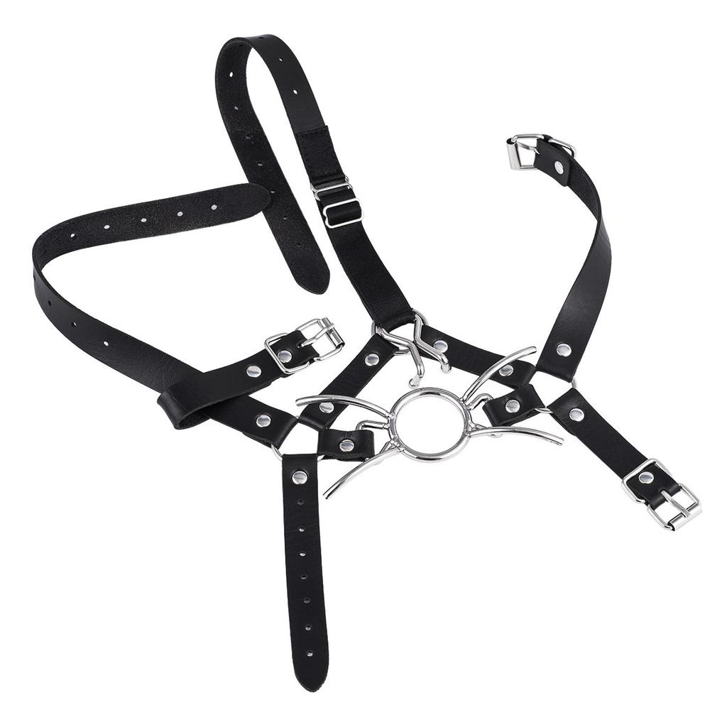 VaHppy Masks Gag Harness Nose Hooks SM  Bondage Cat Whisker Style Couple Sex Games Toys Cosplay Stainless Steel + Leather