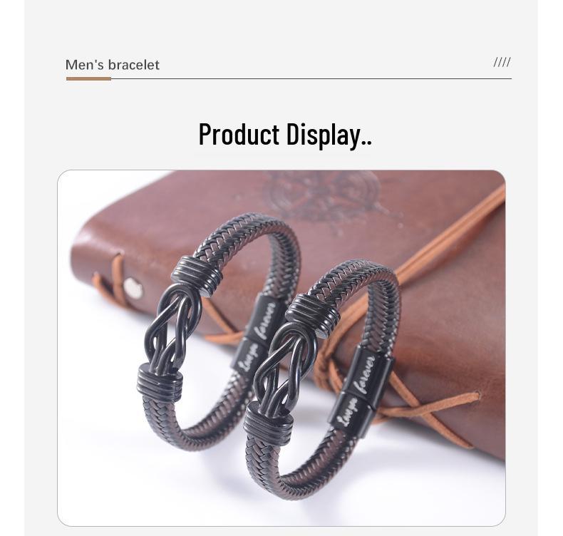 Men's Magnetic Black Twist Stainless Steel and Woven Leather Bracelet