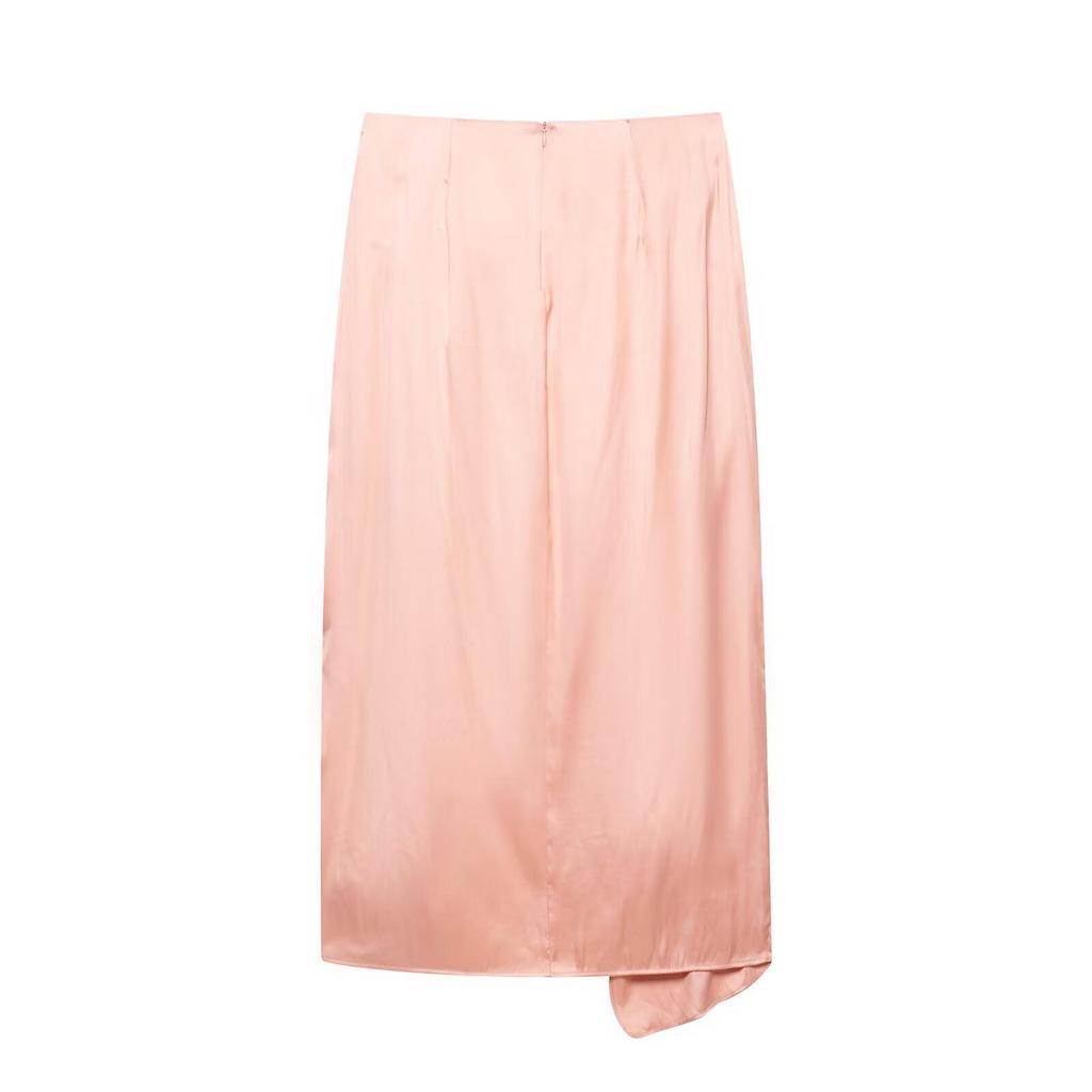 2025 Summer Gold-Trimmed Pink Silk Midi Skirt Set