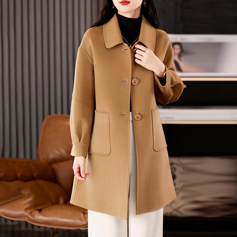 Red Design Double-sided Wool Coat Women's Autumn and Winter New Medium and Long Wool Coat