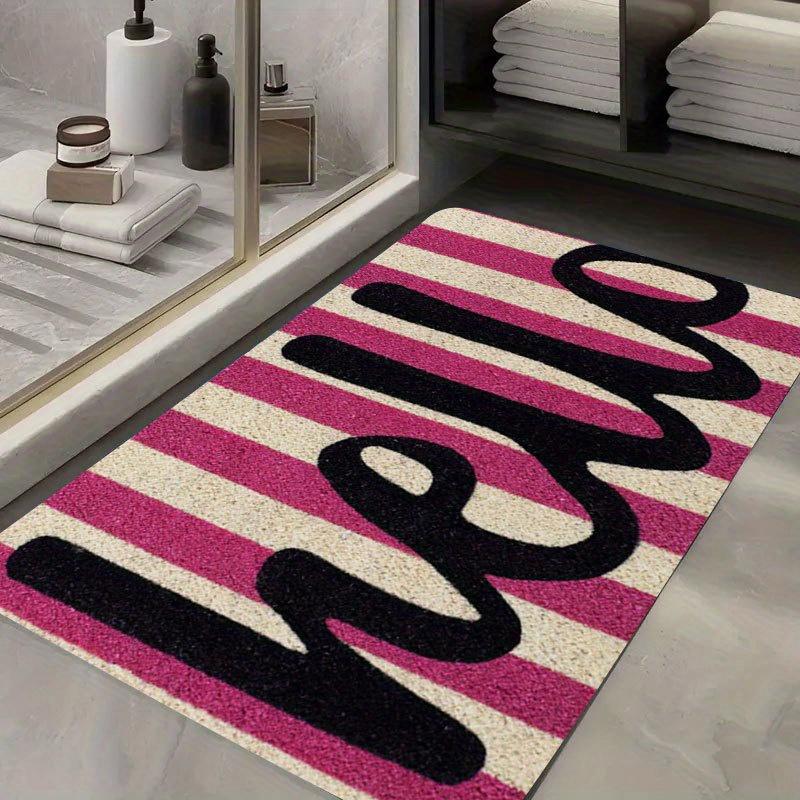 Pink Hello Non-Slip Floor Mat Absorbent Washable Decorative Area Rug for Entrance Home Bathroom Outdoor Camping