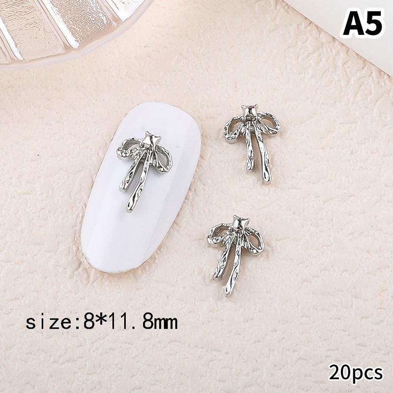 20Pcs Silver Alloy Butterfly Nail Art Bow Charms Accessories Parts For Manicure Doecr Retro Nails Decoration Design Supplies