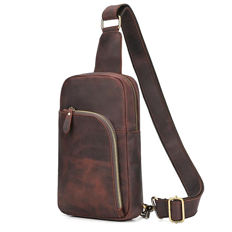 Casual Leather Chest Bag Retro Men s Chest Packs Single Shoulder Bag Crossbody Sling Bag for men chest bag male outdoor bag