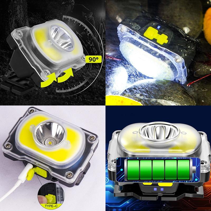 Hodelampe Oppladbar hodelykt Light Front Led Head Lommelykt Super Bright vanntett hodelykt