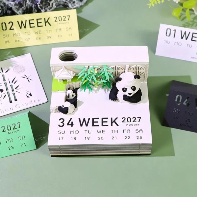 Time Piece 3D Desk Calendar 2027 Paper Carving Tear-away Design for Artistic Home Office Space