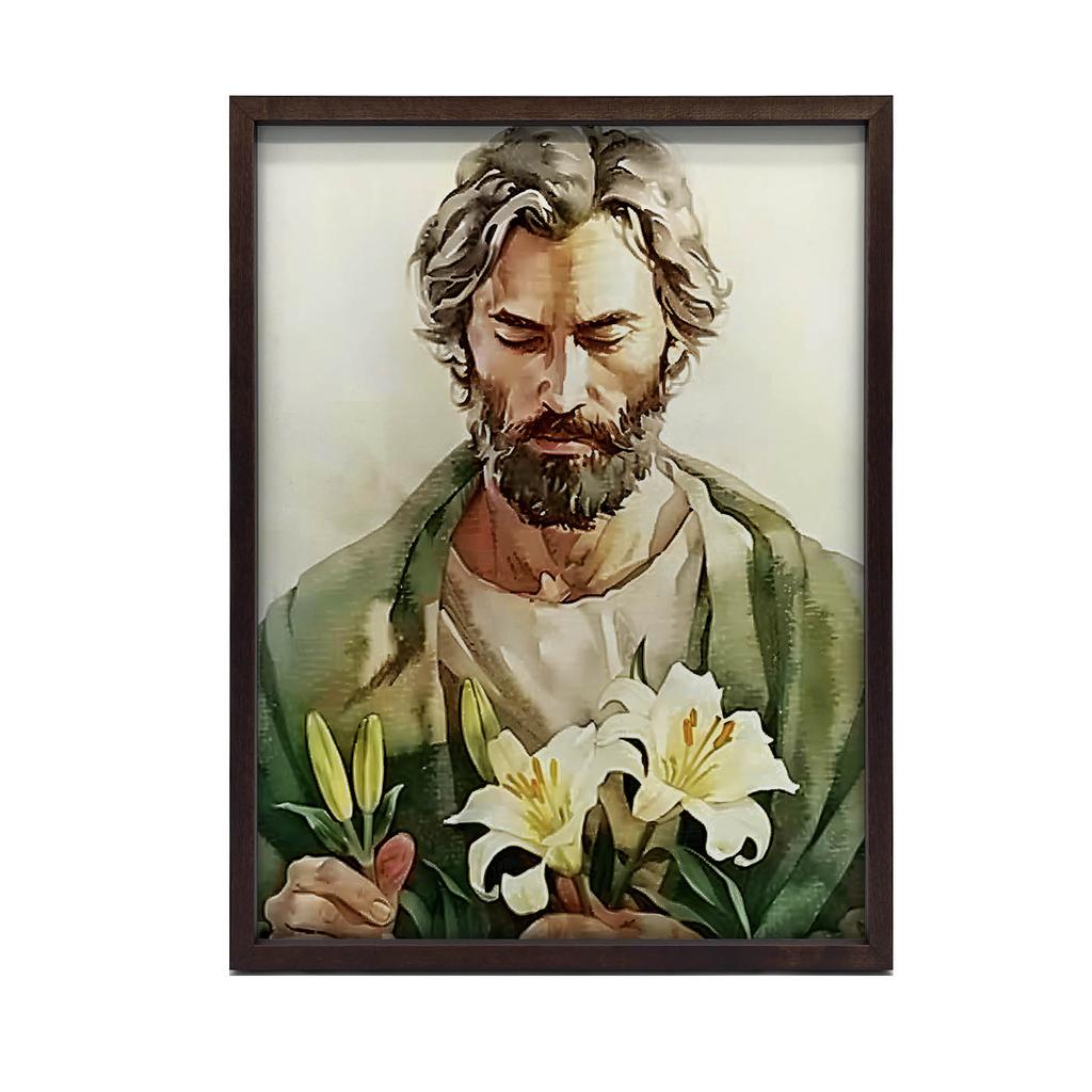 Poster Saint Joseph with Lilies Poster Saint Joseph with Lilies, 30X40 Cm, Unframed, Premium Canvas On Stretcher