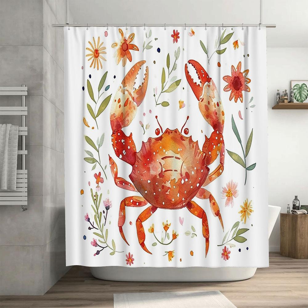 Barevná sprchová závěs s krabem, vodomalba s květinovým vzorem pro dekoraci koupelny, voděodolná látka, dekorativní sprchové závěsy, snadné