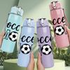 1PC Soccer Mom Football Letter Logo 750ml Color Plastic Sports Water Bottle Leakproof Flip Straw Lid Suitable for Sports Office Home Use