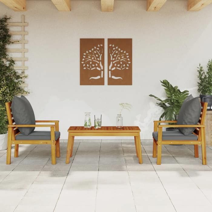 VidaXL Salon de Jardin avec Coussins 3 pcs, Canapés de Terrasse, Ensemble de Meubles de Patio, Mobilier d'Extérieur, Bois 3211808
