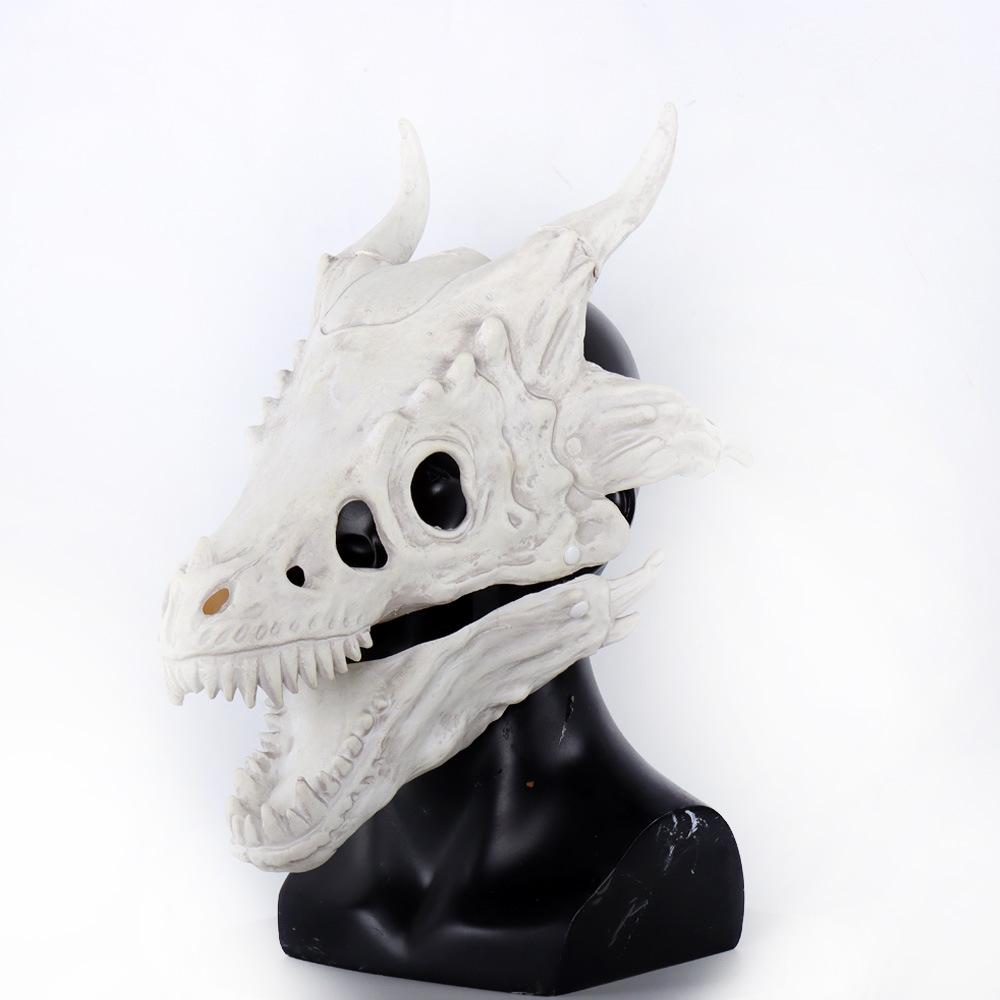 New Halloween Simulation Dragon Bone Mask Headgear with Moving Mouth, Dinosaur Latex Headgear, Animal Performance Props