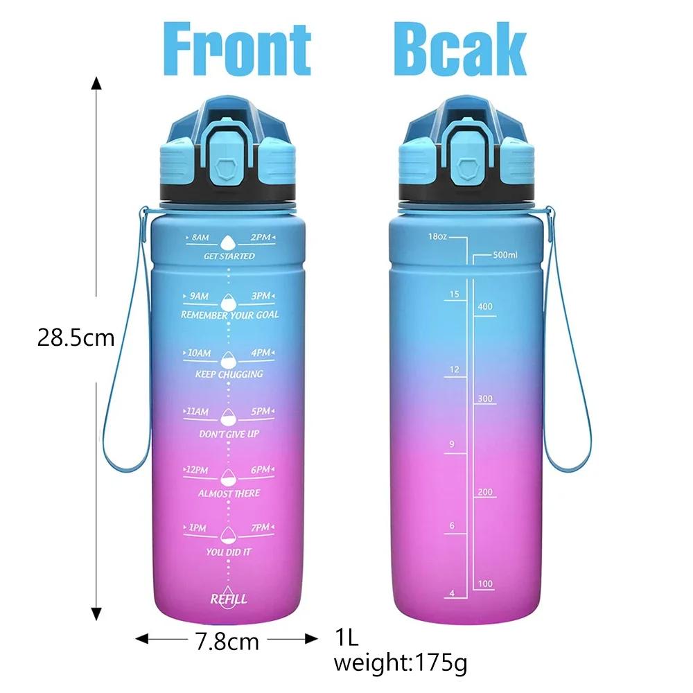 1L Wasserflasche Sport Zeitskala Erinnerung Große Kapazität Wasserbecher Auslaufsichere Trinkflaschen Outdoor Reise Fitnessstudio Fitness Krüge