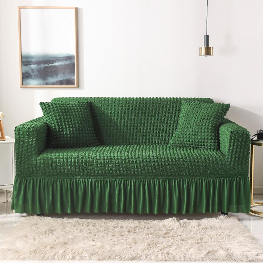 Stretchable Couch Cover Full Wrap Universal Skirt Anti Slip Cat Proof Bubble Weave All Season Sofa Protector