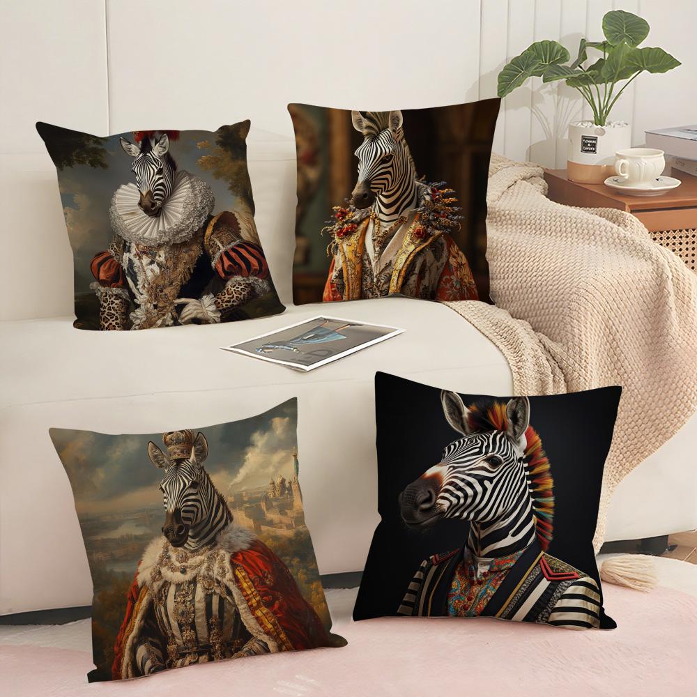 Zebra Dressed Up Portrait Cushion Cover Silky Short Plush Sofa Pillow Cover Hidden Zipper Soft Dustproof Case for Home Decor