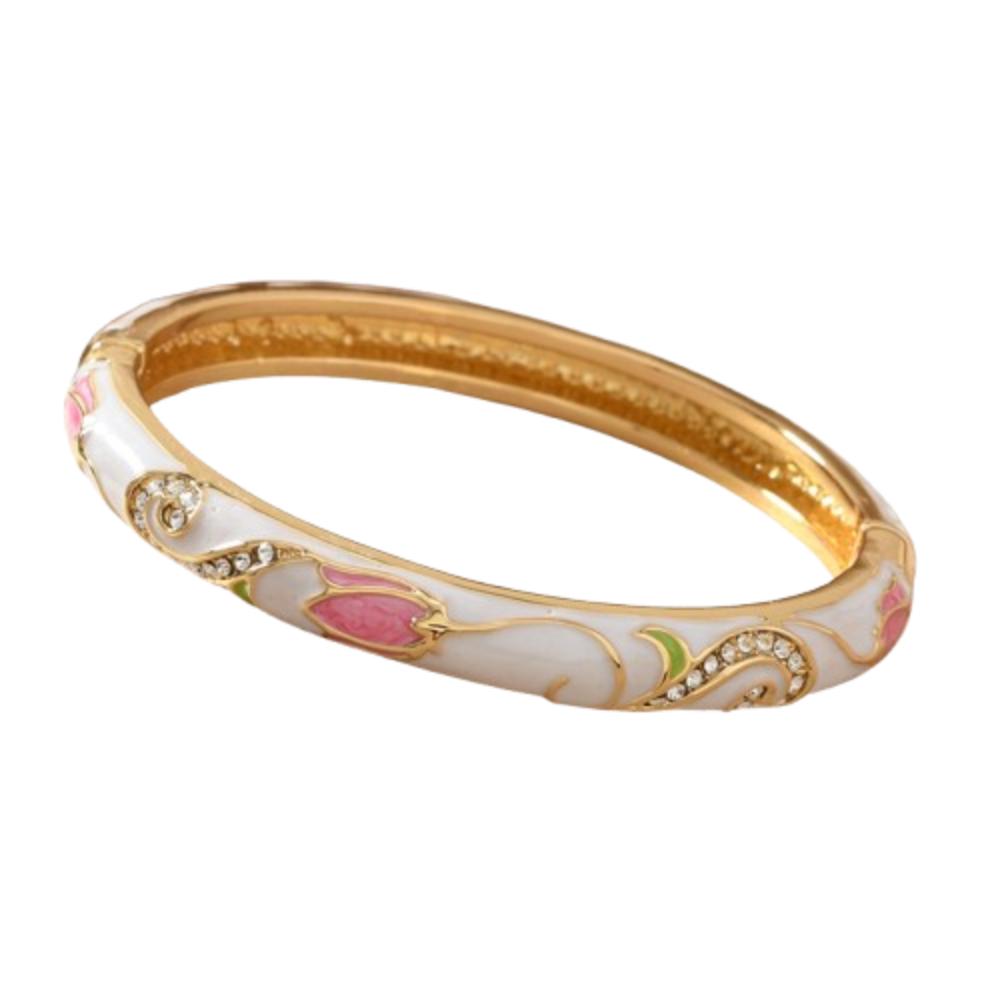 Chinese Style Vintage Cloisonne Bangle Enamel Women's Hand Bracelet Hollow Out Flower Bangle  Girls