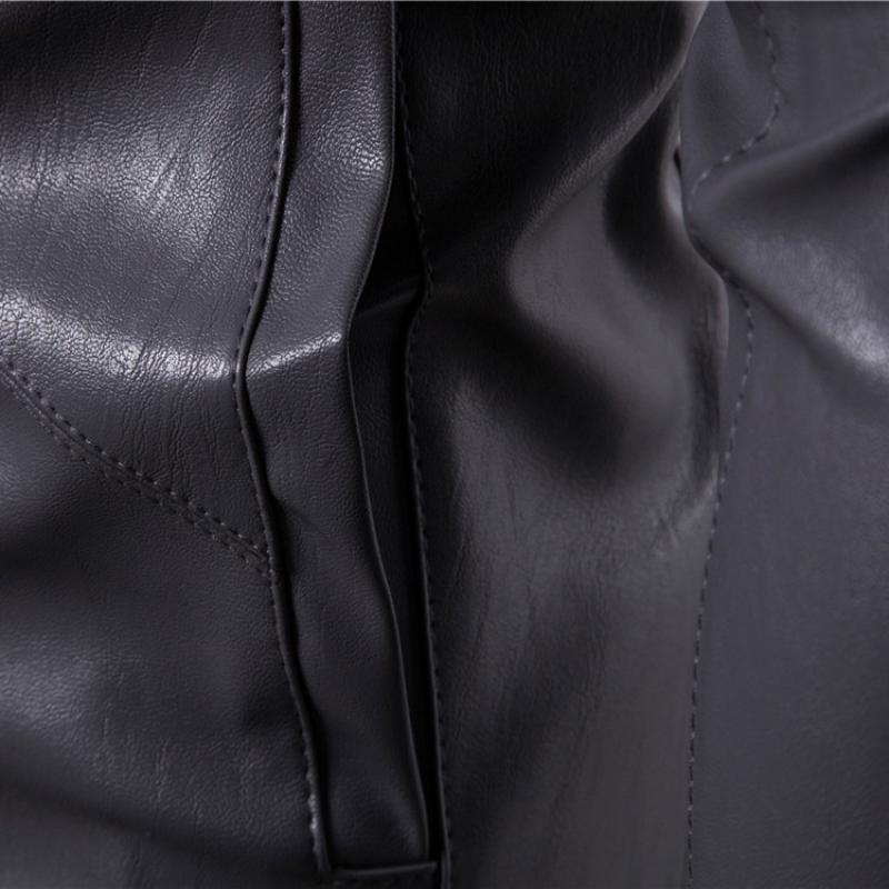 Nová kožená bunda Lapel Pánská PU bunda Trim Límec Zip Cardigan Jednobarevná bunda Kožená Pánská