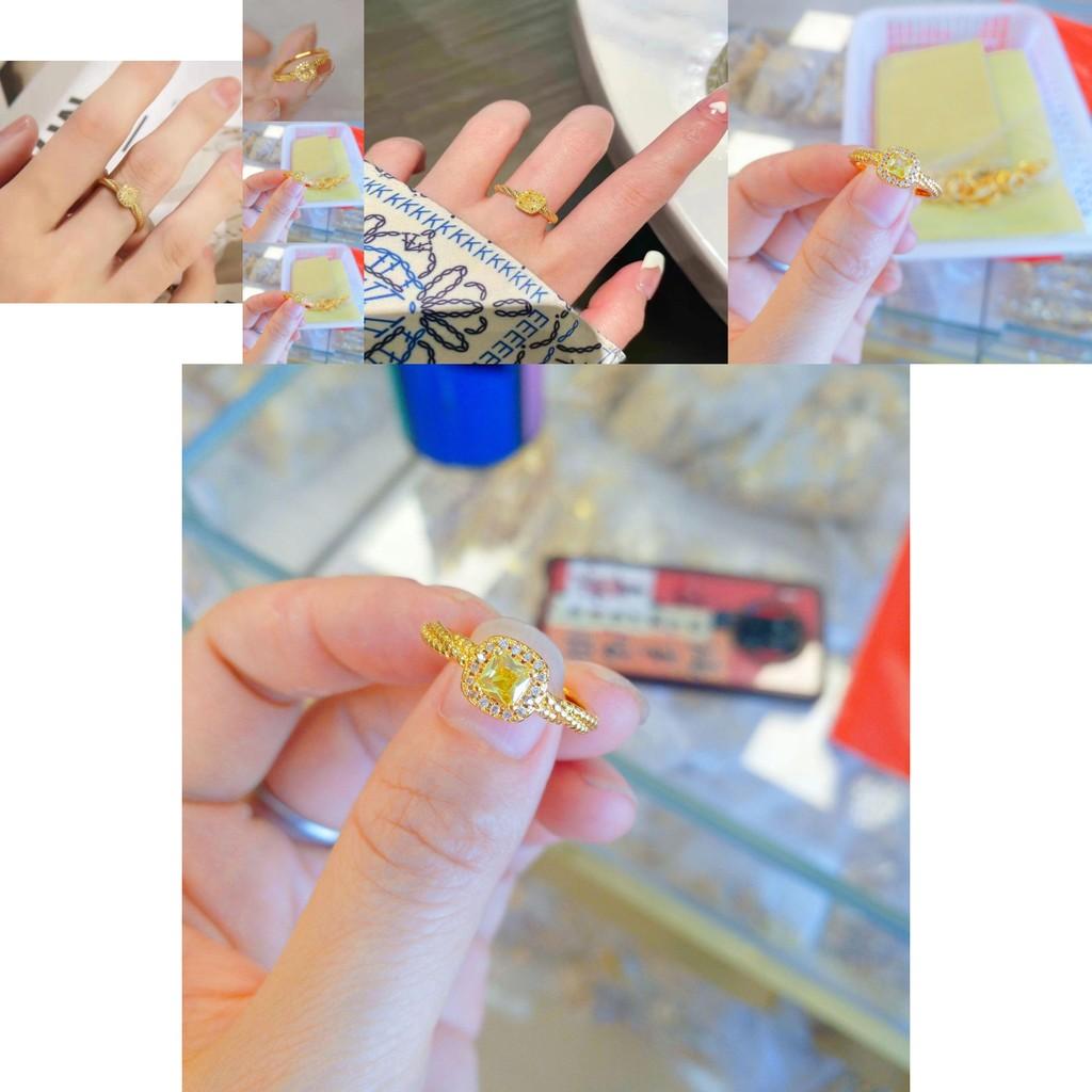Minimalist Stylish And Open Design Square Sugar Yellow Crystal Ring For Women Gold Jewelry