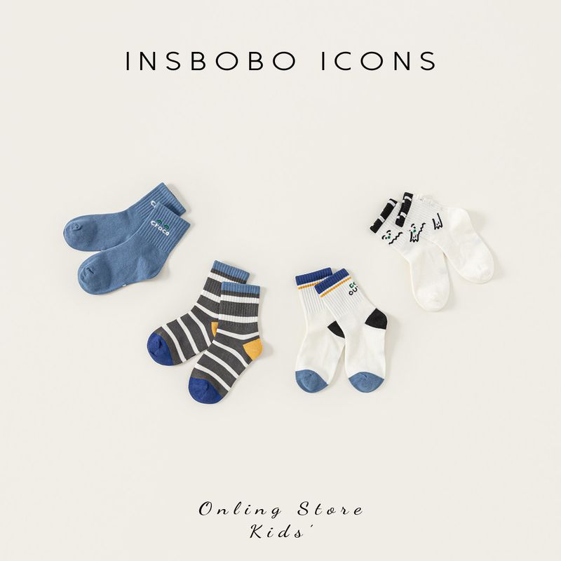 Insbobo Boys  Socks 2025 Autumn New Cute Mid-Calf Socks for Babies, Versatile Children s Socks for Spring and Autumn, Trendy Children s Socks L Sock Size: 16-18cm Four pairs