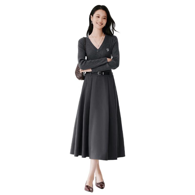 Xiangying V-Neck Faux Two-Piece Knitted Patchwork Dress M