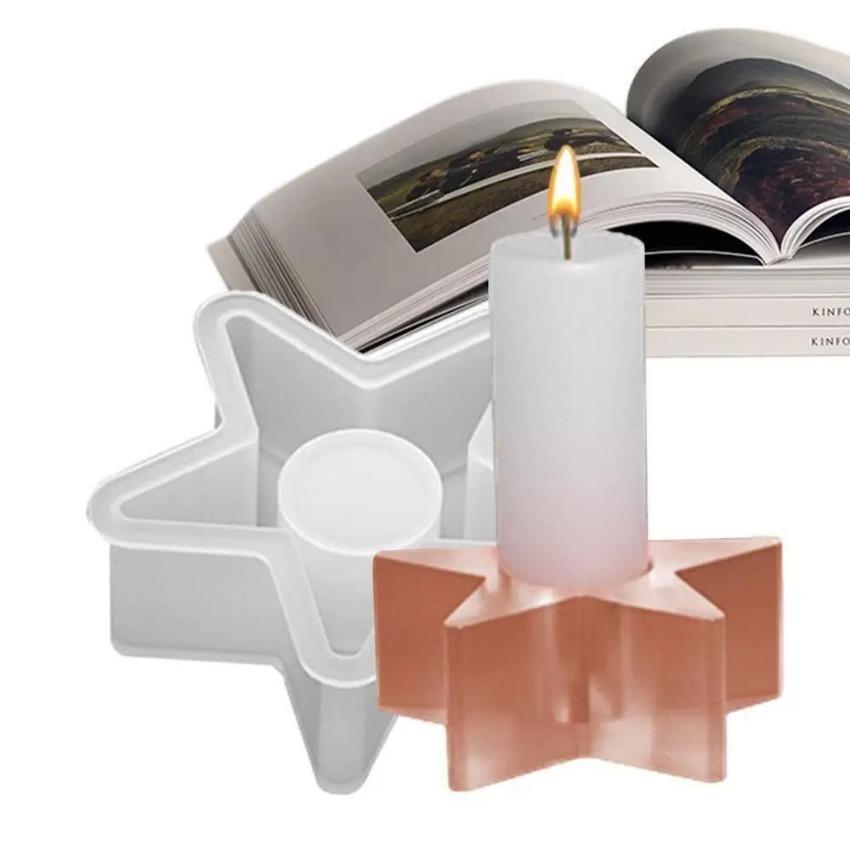 Candle Holder Silicone Mold 3D Heart/Star/Round Candlestick Holder Casting Mould Concrete Resin Molds Rod Taper Candle Holder