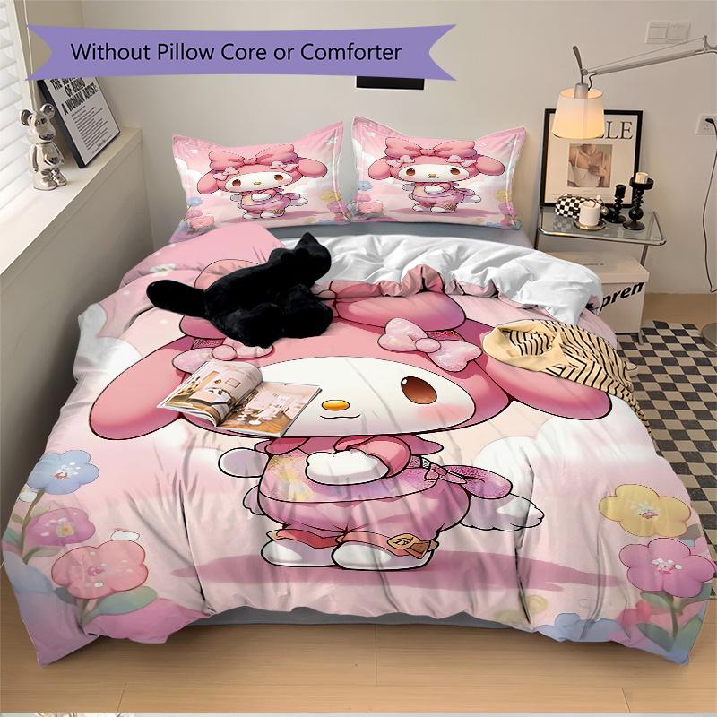 3pcs Charming My Melody Bedding Set - Includes Quilt Cover and Pillowcases, Suitable for All Seasons- Ideal Gift for Family and Friends.H009