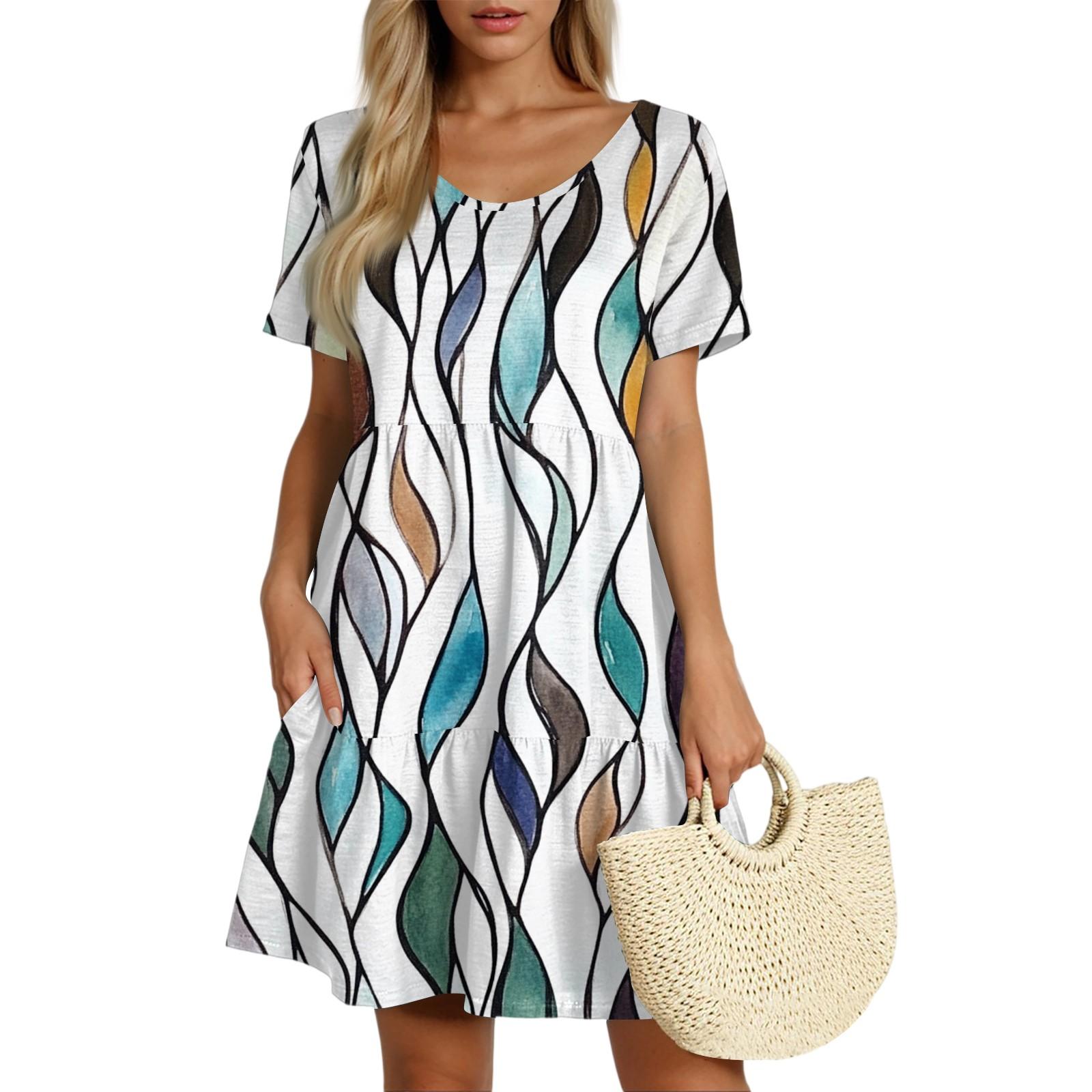 

Women s Casual Fashion Round Neck Neck Short Sleeve Vintage Cake Dress XL