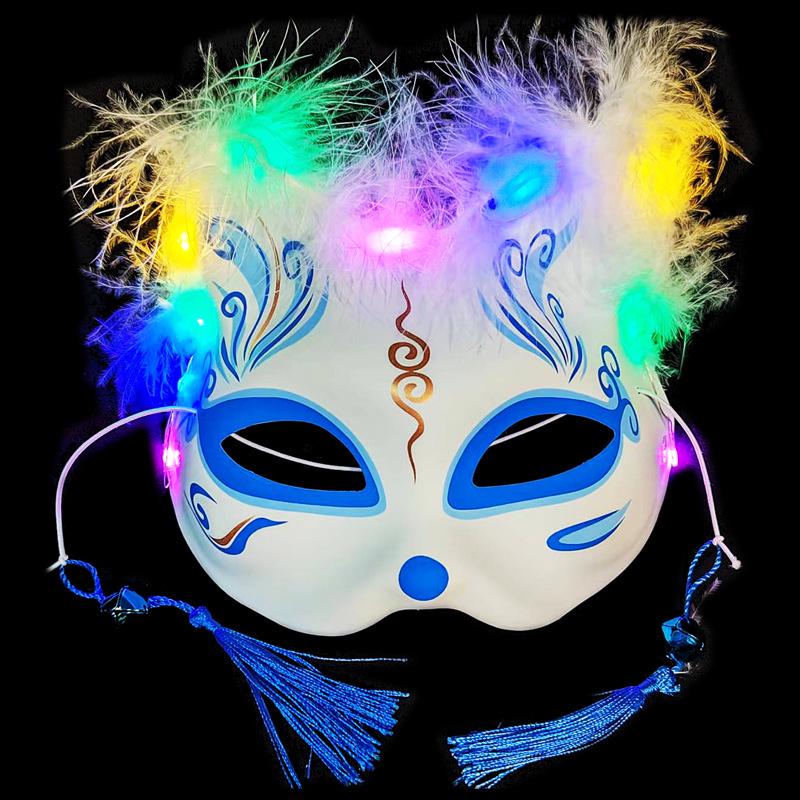 Luminous Cat Fox Mask - Hand-Painted Japanese Style Halloween Party Cosplay for Women