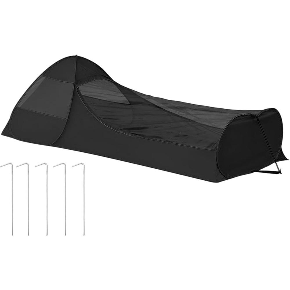 

Складная всплывающая одноместная палатка, портативная кемпинговая палатка-навес, спальная сетка с двойной молнией, сетка мельче, с прозрачным карманом для телефона чёрный