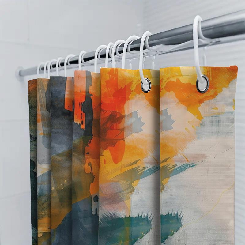Abstract Watercolor Design Shower Curtain Orange Blue Gray White