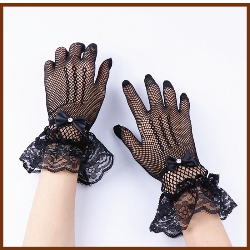 Lolita Summer Uv-Proof Driving Gloves Jk Mesh Fishnet Gloves Lace Full Finger Girls Lace  Gloves Hand Cosplay Gloves