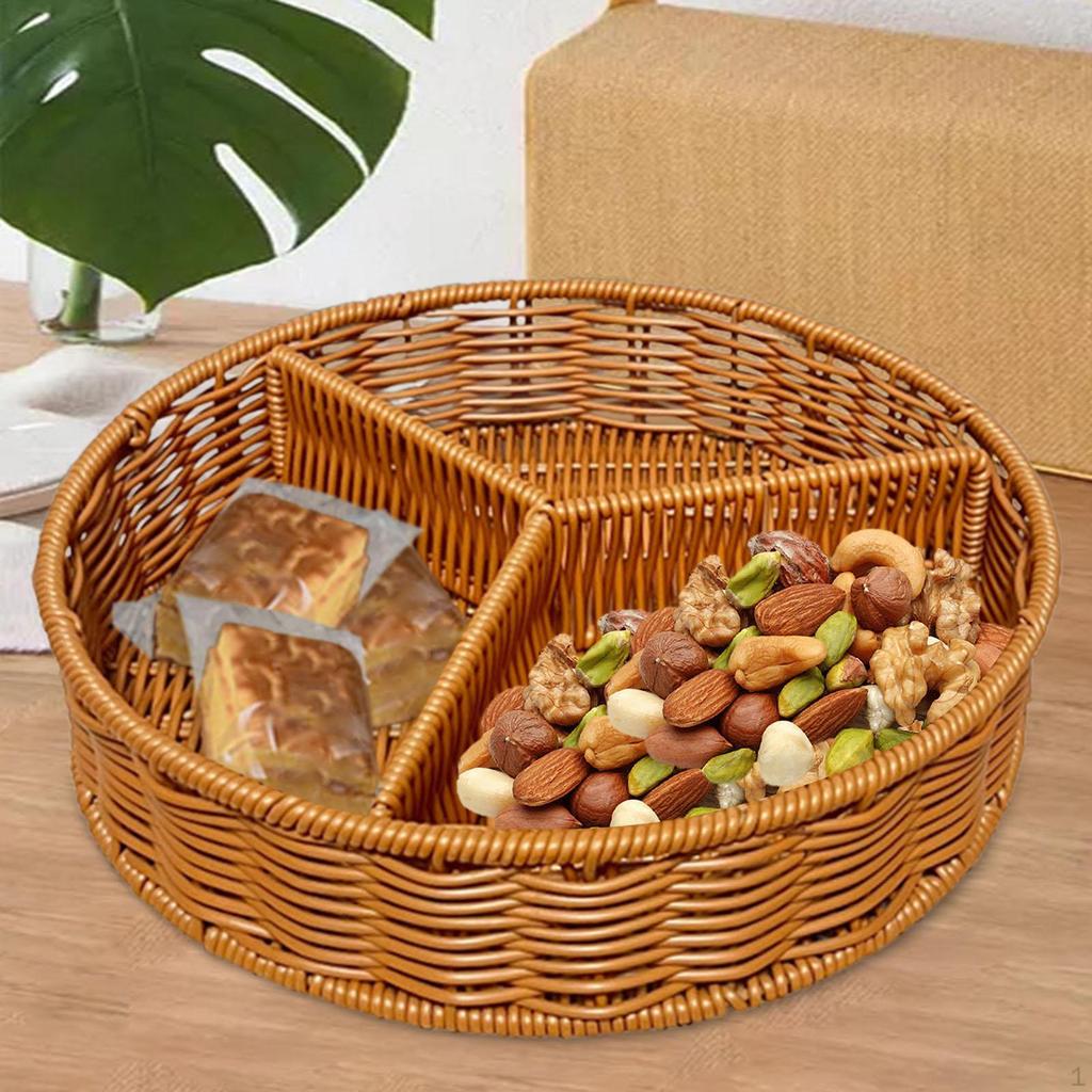 Ratán Fruits Basket Bread Tray 3 Compartments PAN BASE STORAGE BASKE
