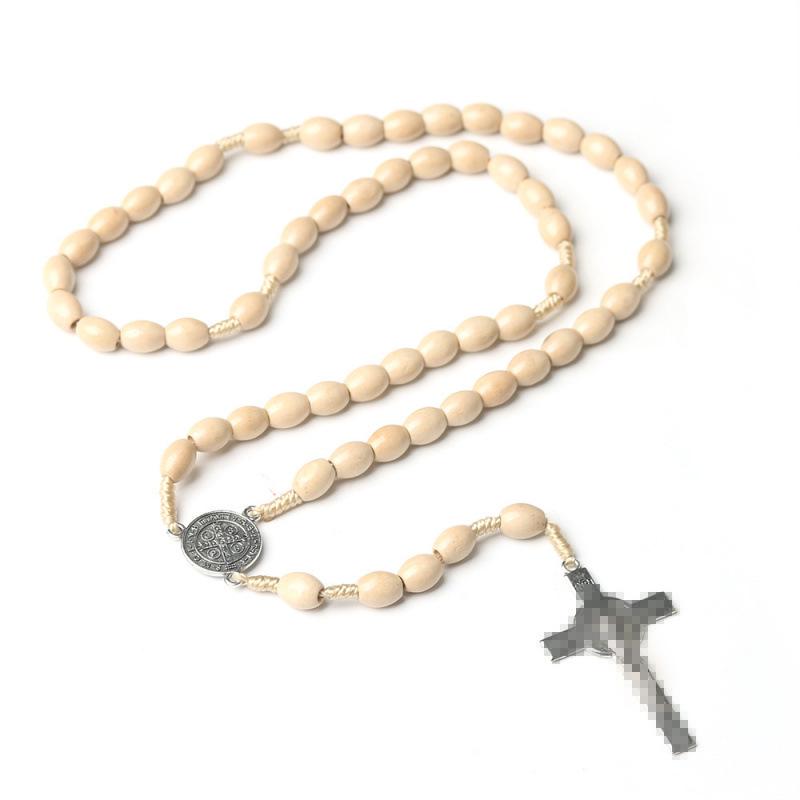 In Stock: Natural Cross Rosary Pendant - European & American Design Rosary Cross Ornament