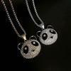 Luxury Hip Hop Stainless Steel Funny Animal Panda Pendant with Rhinestone Rock Hip Hop Necklaces for Mens Jewelry Gifts