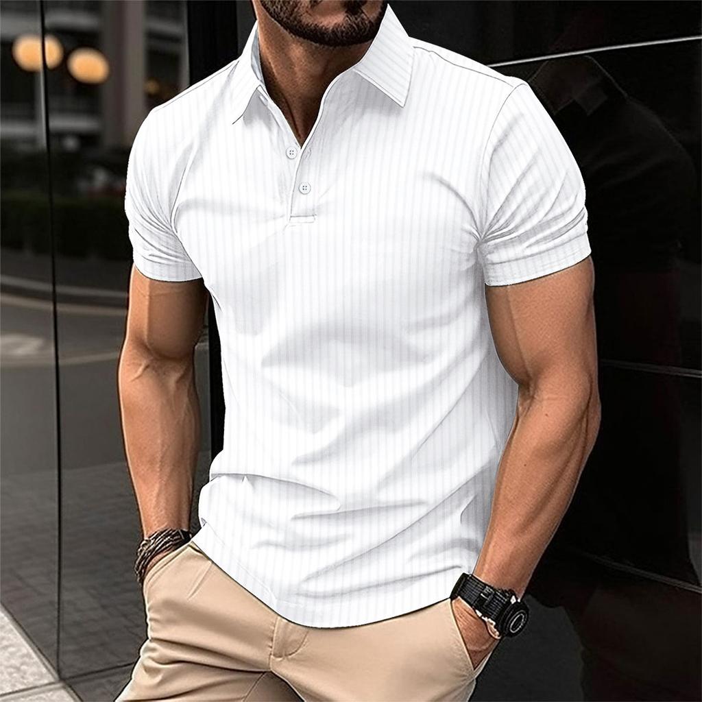 Men's Summer Sports Fitness Casual Vertical-striped Short-sleeved  Shirt
