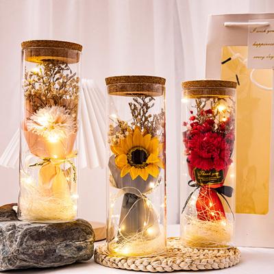 Preserved Flower Glass Wishing Bottle Eternal Rose Flower with LED Light Romantic Gift for Lover Friends
