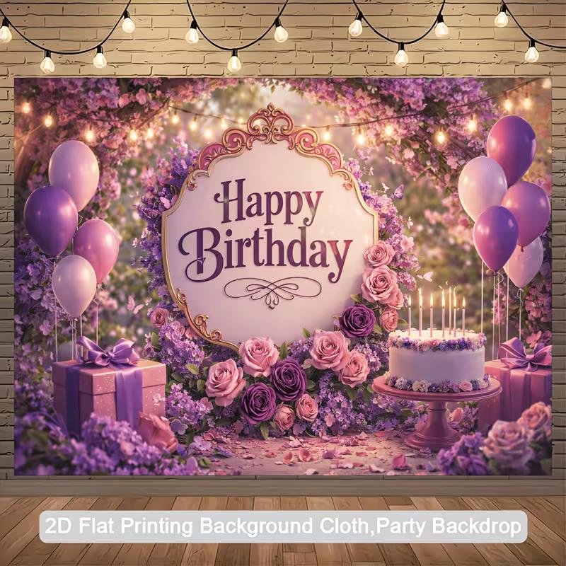 2D Purple Rose & Cake Background for Enchanted & Whimsical Parties