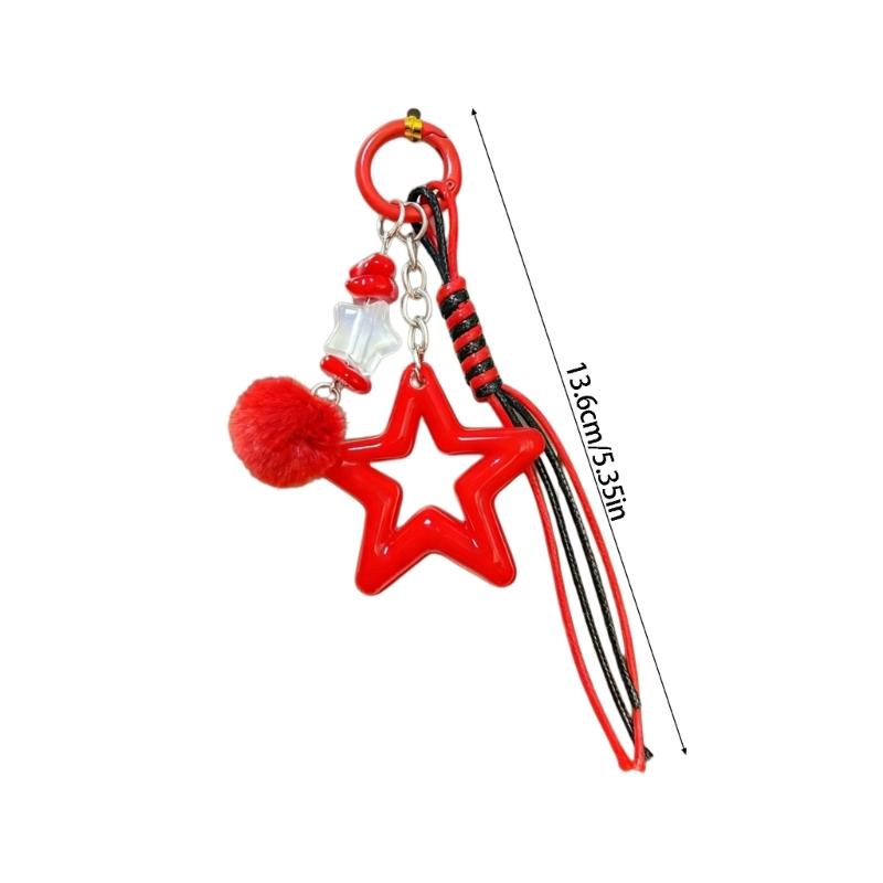 Star Keychain with Decorative Ball and Acrylic Charm, Spring-Gate Clasp and Cord Details for Keys, Bags, and Zipper Pulls