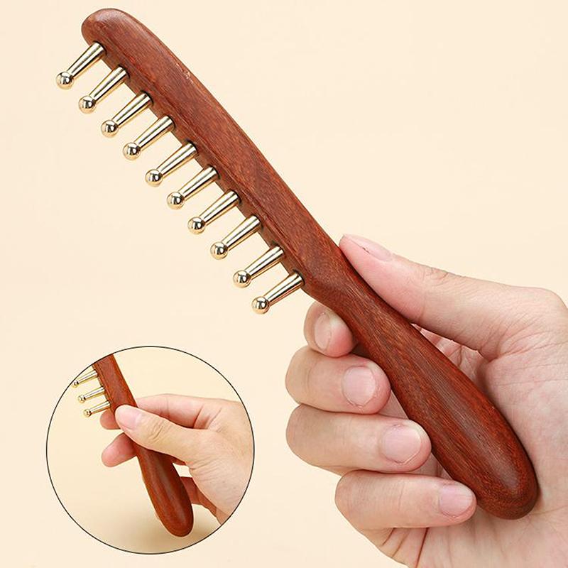 1 Pcs Sandalwood Massage Comb With Wide Teeth Unblocks The Meridians Of The Head The Brass Meridian Scalp And Hair Therapy Comb